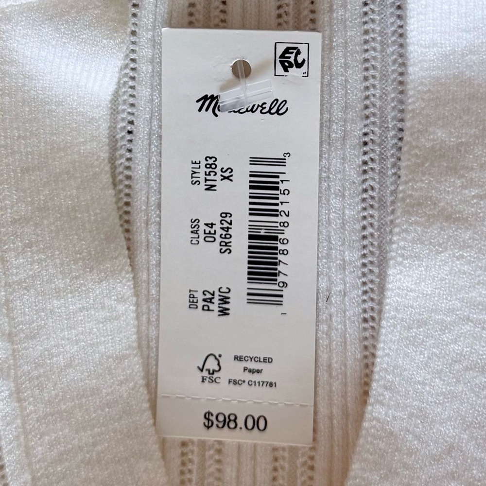 NWT Madewell White V Neck Ribbed Collared Sweater XS Quiet Luxury Minimalist - Picture 8 of 11